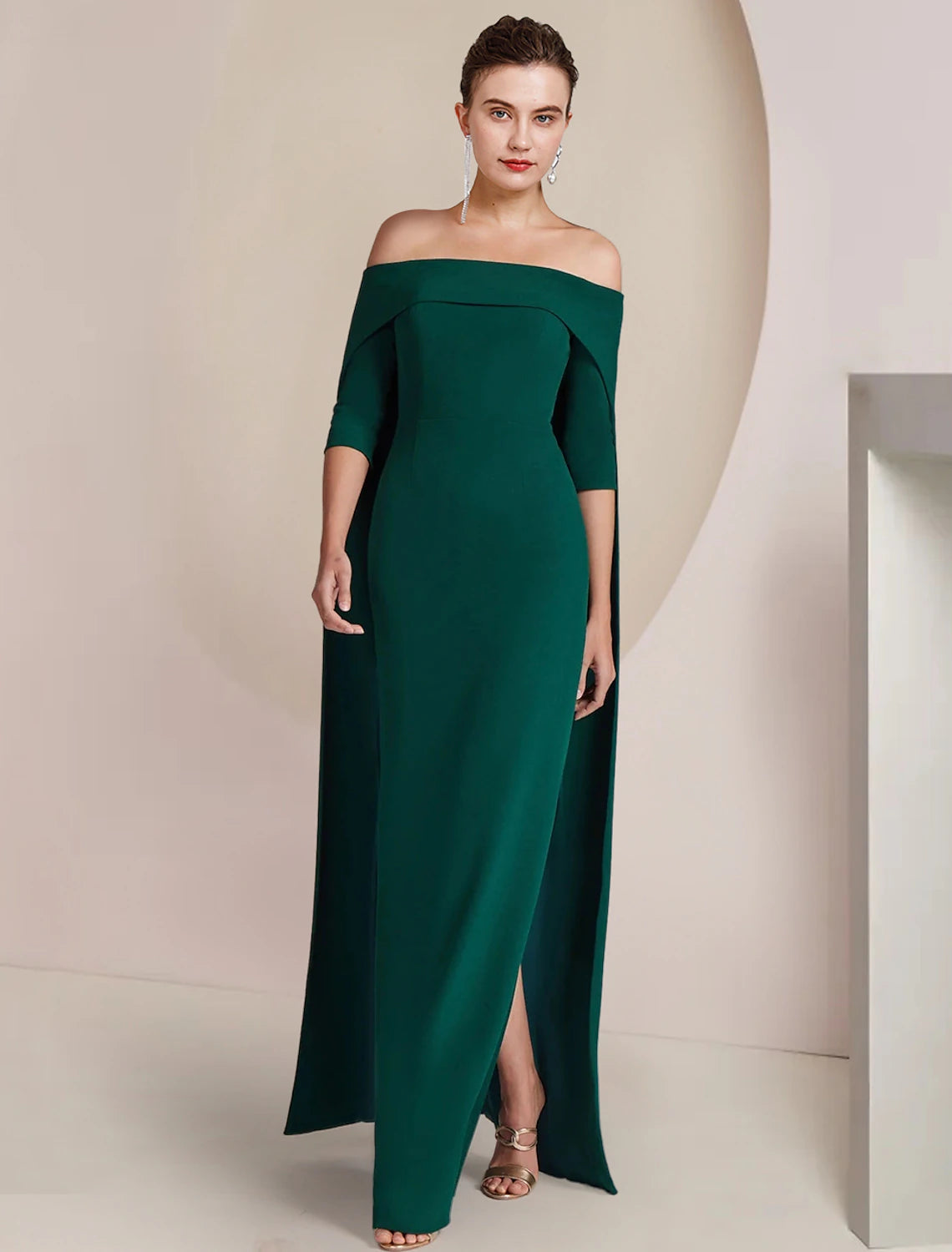 Wholesale  Sheath / Column Mother of the Bride Dress Formal Wedding Guest Elegant Strapless Floor Length Stretch Fabric Half Sleeve with Solid